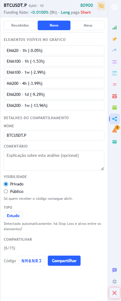 Sub-aba Recebidos com o campo para adicionar por código e as análises recebidas, cada uma com símbolo, nome, quantidade de elementos e data.